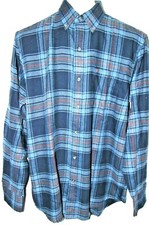 IZOD Blue Red Stripe, Soft, Plaid, Long Sleeve Flannel Shirt, Varied Sizes