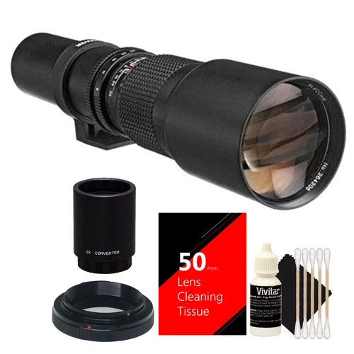 Bower 500mm/1000mm f/8 Telephoto Lens for Nikon D3100 D3200 D3300 + 2X Converter