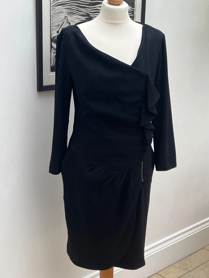 Vestido Reiss Nanette NEGRO Reino Unido 12 EE. UU. 8 Raro Foto 3 de 4