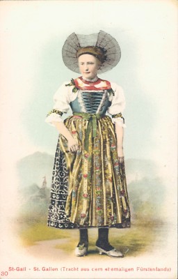 SWITZERLAND Traditional costume St Gall woman 1910s PC