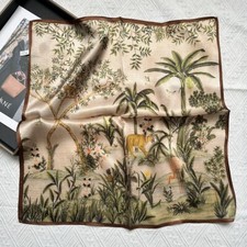 100 Silk 21'' Scarfs For Women Lightweight Square Satin Wrap Forest Lion 53 53
