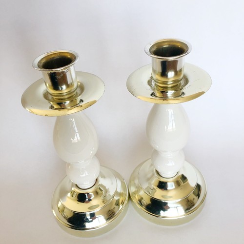 HOMCO Home Interiors Pair of Candlesticks Ceramic Floral & Brass 7.5" High #8850 - Picture 2 of 4