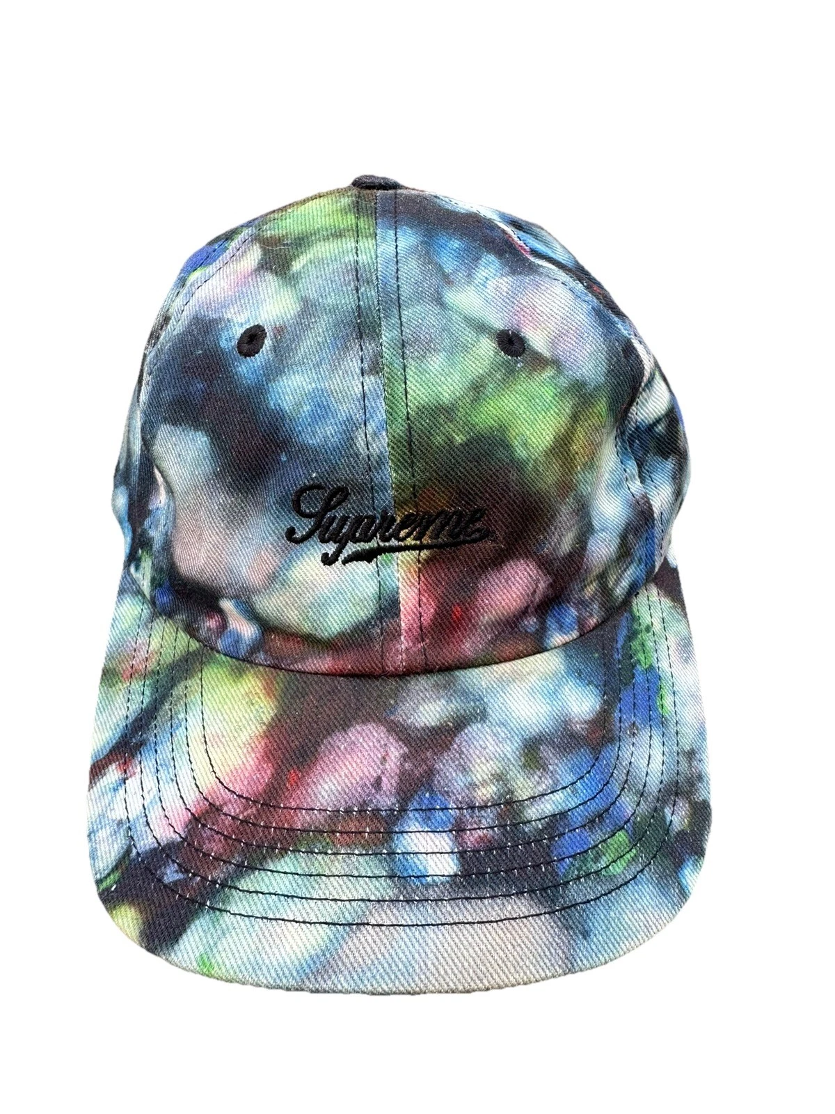 Chapeau casquette 6 panneaux Supreme Liberty Twill Script logo noir tie dye sangle dos FW15