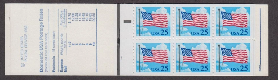 1988 booklet BK161 U. S. Flag 25¢ (2 Sc 2285Ac panes) MNH complete - Image 2 of 2