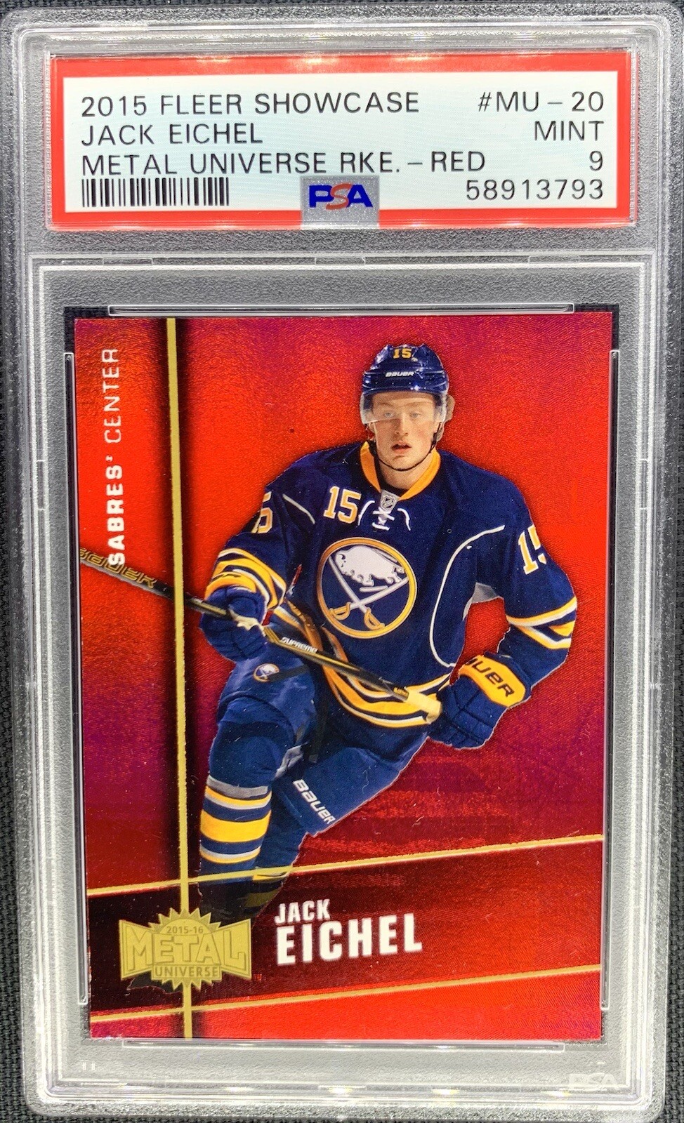 2015 Fleer Showcase Jack Eichel Precious Metal Gems Rookie RED PMG RC PSA 9 /150