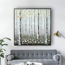 Hand-Painted Oil Painting Abstract Forest Landscape Gold Foil Texture