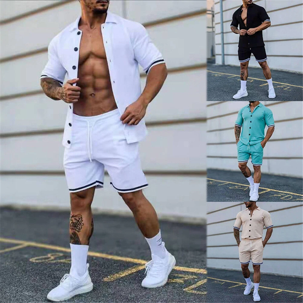 Mens Short Sleeve T Shirts and Shorts Sweatsuit Set 2 Piece Summer
