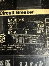 ITE E43B015, 15 Amp, 480 Volt, 3 Pole, Circuit Breaker