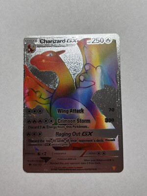 fake rainbow pokemon cards Rainbow Charizard GX Silver Foil Fan Art Textured Display Card NM