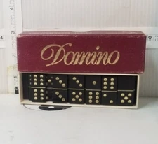 Dominoes Double 6 Six Travel Size Mini Set Black Tile & Box ☯