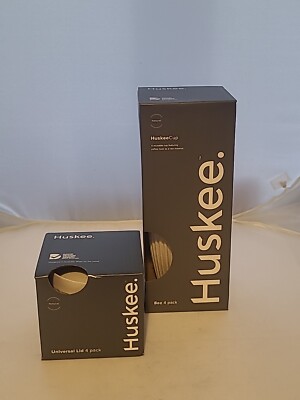 Huskee Tasse 8 flüssige Unzen natürliches Beige x 4 mit Universaldeckel - verpackt 4er Pack