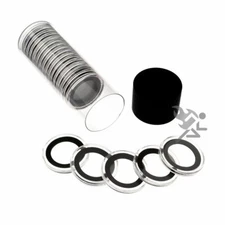 Black Lid Capsule Tube & 20 Air-Tite 23mm Black Ring Coin Holders for 1/4oz