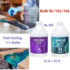 Bulk 8L/12L/16L Epoxy Resin 1:1 Kit UV Resistant Crystal Clear & Non-Yellowing