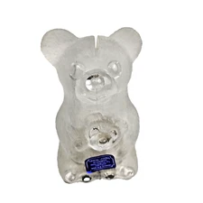 5" Crystal Godinger Frosted Teddy Bear Locking Coin Bank & Key W. Germany