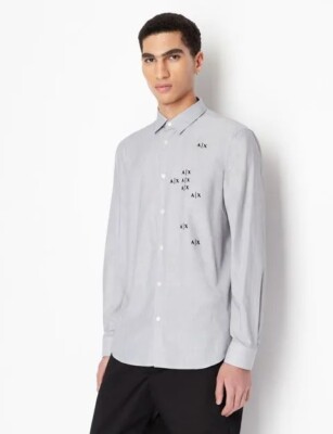 Armani Exchange Logo LS Button up Shirt  Gray Men's SZ XL Regular Fit MSRP $110