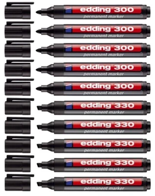 10x edding Permanent Marker 300 / 330 Rundspitze schwarz je 5x Rund / Keilspitze