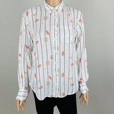 A New Day Women  s Long Sleeve Button Down Blouse White Striped Floral Small M23