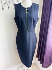 Abito Calvin Klein grigio a tubino con anello oro dettaglio zip | UK 10-12 | Immacolato