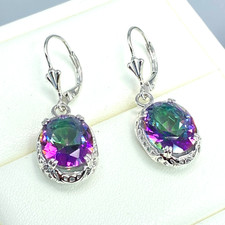 Natural Mystic Topaz Earrings, Silver Edwardi...