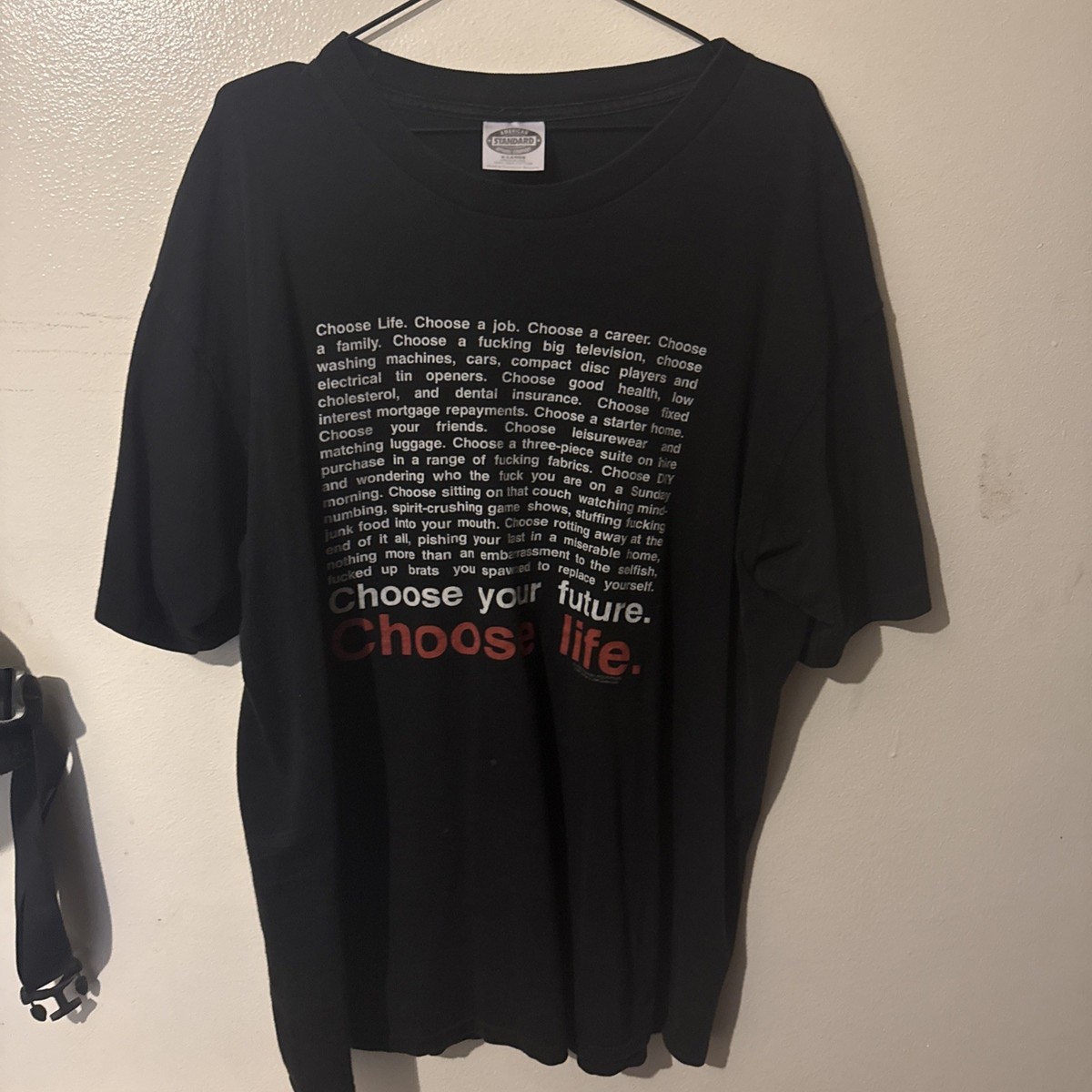 vintage 90s TRAINSPOTTING CHOOSE LIFE MONOLOGUE MOVIE BLACK COTTON 