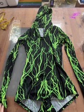 Neon GREEN Lightning Hoodie Romper by Coquetryclothing Size Small Festival Rave
