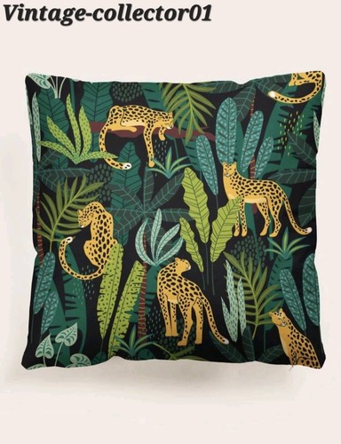 Leopards Jungle Scene Leafy Green CUSHION COVER 45cm X 45 Tropical Room Decor BN - Picture 5 of 5