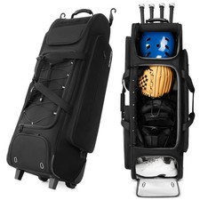 Large Rolling Baseball Catchers Gear Bag with Wheels, Wheeled Softball Bag fo...
