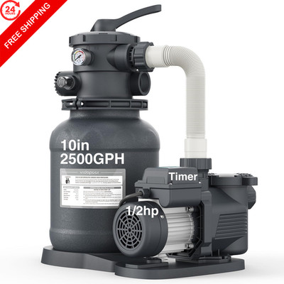 Vidapool 10in Sand Filter Pump 10in, Up to 11,000 Gallons, Gray with Timer