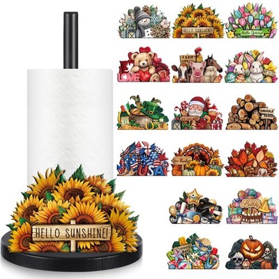 LemonRoad 17 Pcs Easter Spring Interchangeable Kitchen Paper Towel Holder Wooden