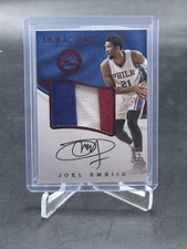 2016 Panini Immaculate Joel Embiid Premium Logo Patch Auto Ruby /25 76ers