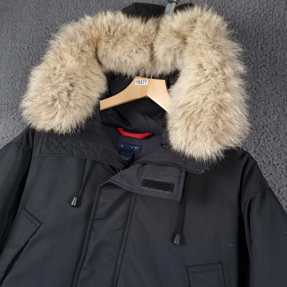 Casaco GANT masculino L grande preto para baixo ártico Parka jaqueta acolchoada acabamento de pele impermeável - Imagem 4 de 4