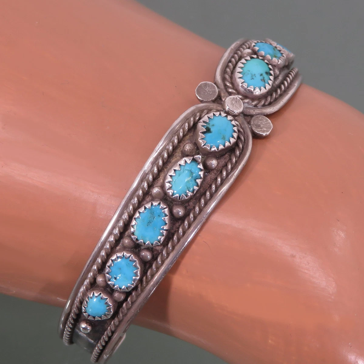 BETHZA Bracciale Vintage In Argento 925 Con Vera Gemma Turchese, Stile Bohémien, Regolabile