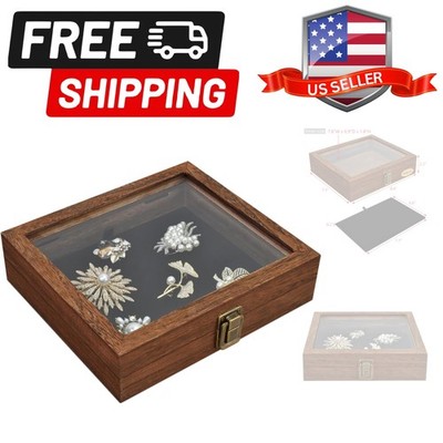 Tempered-Glass Top Small Wooden Jewelry Display Case with Removable Black Lux...