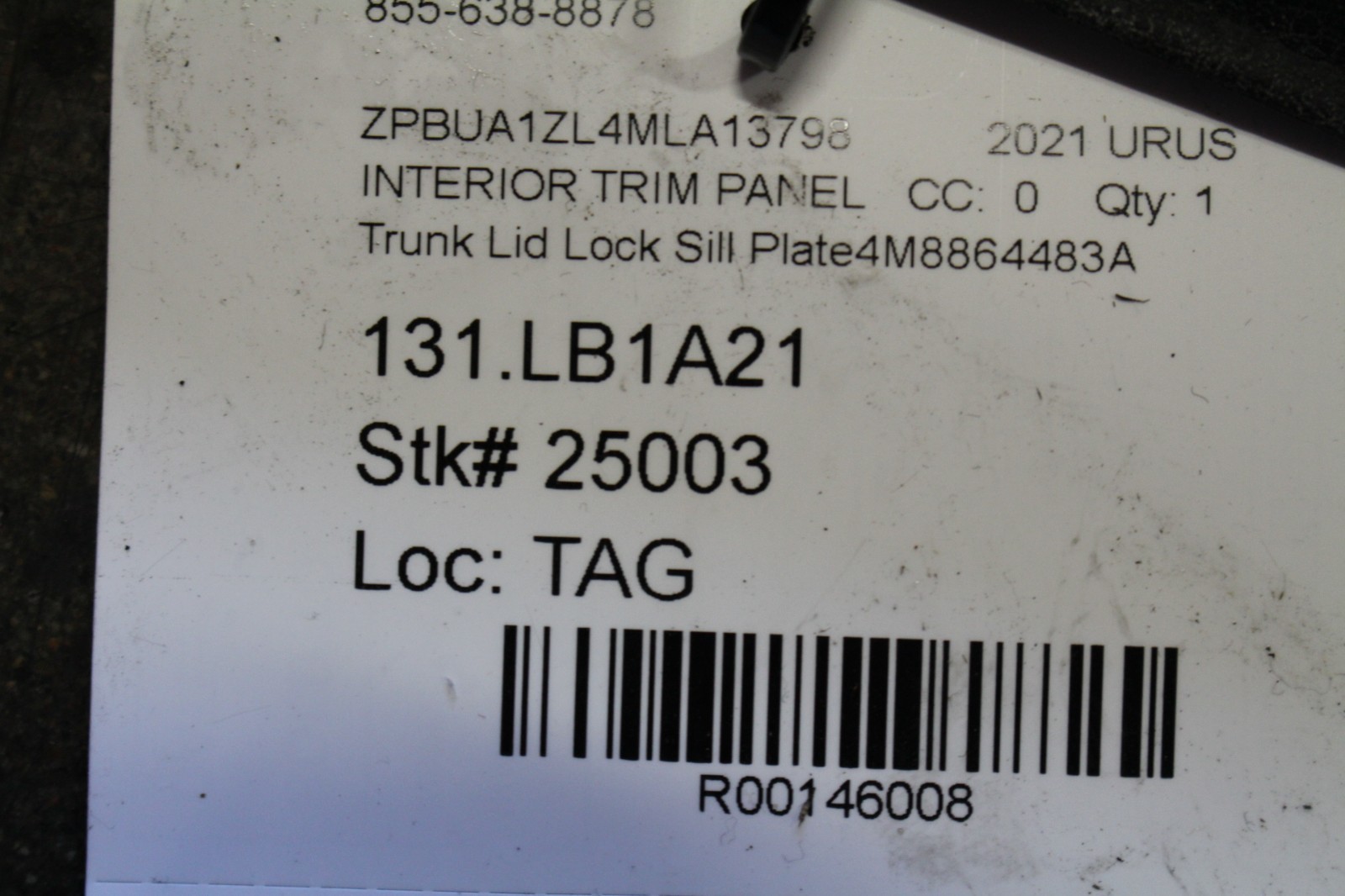 Lamborghini Urus, Trunk Sill Plate Cover, Used, P/N 4M8864483A