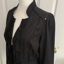 White House Black Market Womens 10 Black Half-Zip Ruffle Detail Blazer Jacket