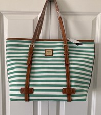 NWT Dooney  Bourke Seafoam Green Stripes Leather Totebag