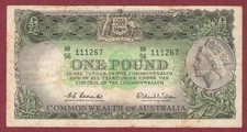 AUSTRALIAN PAPER BANKNOTE  1961  COOMBS / WILSON ONE POUND HH56