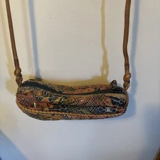 Hobo International snake skin cross body bag purse banana shaped hibiscus floral