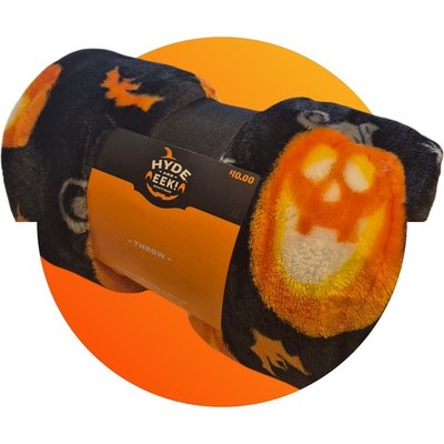 Hyde & and EEK Boutique 50x60 Soft Black Pumpkin and Bat Halloween Throw Blanket