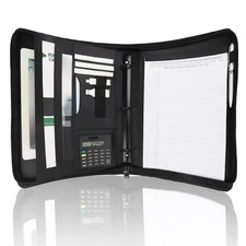 Business Portfolio with Zipper 3 Ring Binder Organizer - PU Leather Folder Pa...