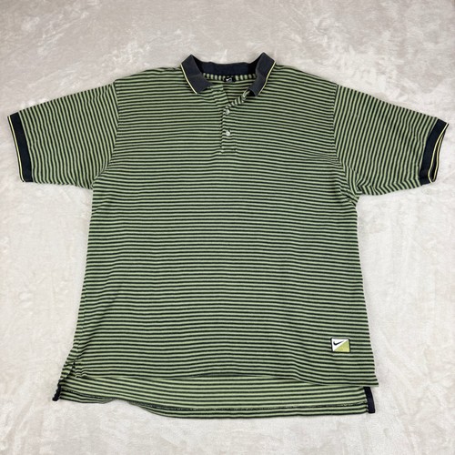 Vintage Nike Polo Shirt Mens XXL Green Black Green Striped 90s Streetwear Y2K