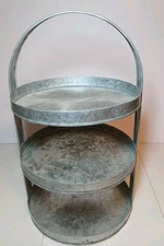 Galvanized Metal 3 Tier Serving Stand With Handle