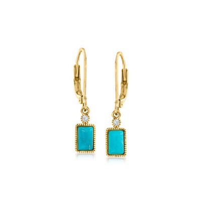 Pure Collection by Ross-Simons Turquoise Drop Earrings in 14kt Yellow Gold