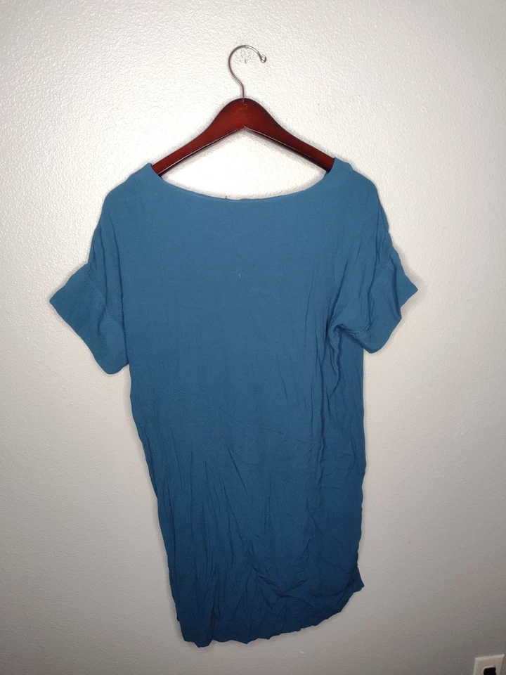 Vestido Madewell Novel Shift Túnica Pequeño Azul Cuello en V Minimalista Lagenlook A34 Foto 2 de 4