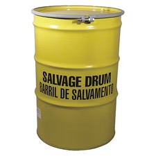 Open Head Salvage Drum, Steel, 85 Gal, Lined, Yellow, 2616P