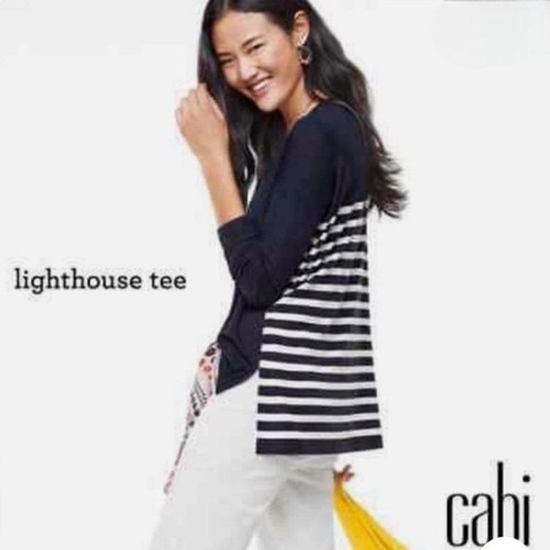NWT CAbi Lighthouse Tee Navy Striped Relaxed Fit Style 5742 Women's M Spring Top