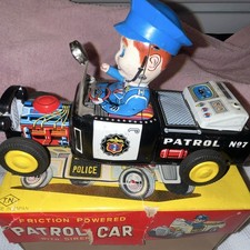 Vintage Tin Friction Police Patrol Car Toy w/ Siren Box "PATROL N97"