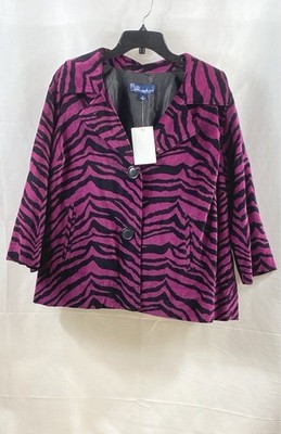 Susan Graver Women's Purple Zebra Print Cotton Sweater Jacket Blazer 1X NWT