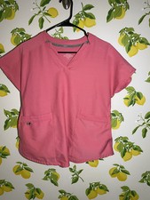 Climate Right by Cuddl Duds Scrub Top Womens Size XS Pink V Neck Pockets Medical