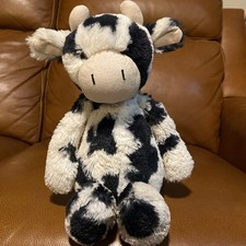 Jellycat Bashful Calf Cow Plush 12" Medium Black White Stuffed Animal Retired